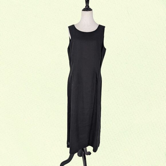 Talbots Dress Women’s Petite 12P Black Sleeveless A-Line 100% Iris Linen‎ - Picture 1 of 5